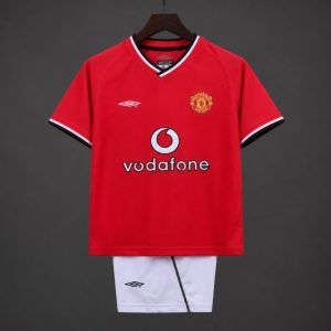 Retro 2000 02 Kids Manchester United Red Home Jersey - Front