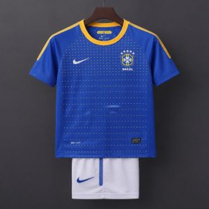 Retro 2010 11 Kids Brazil Blue & White Away Jersey - Front