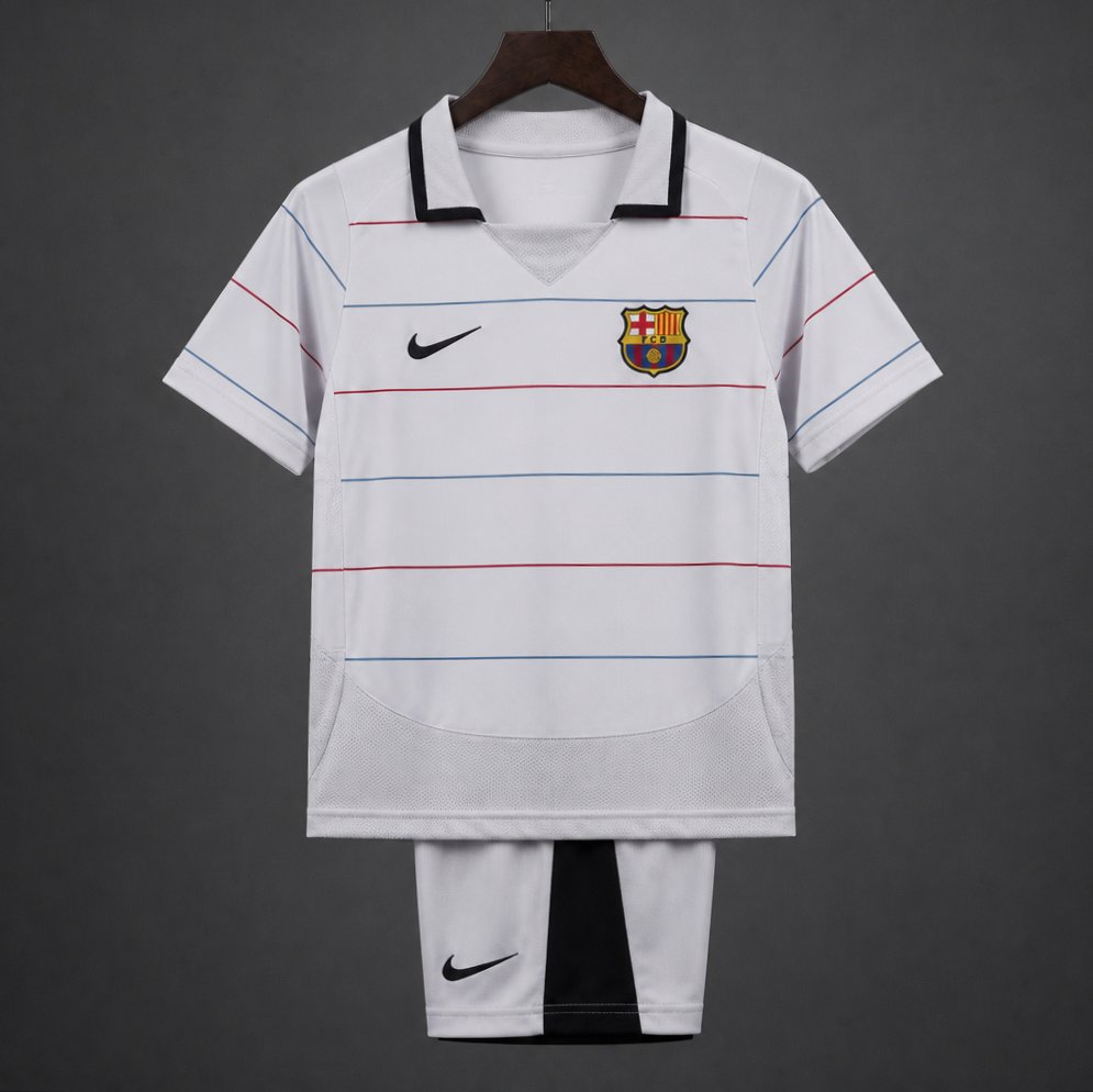 retro kids 03 04 fc barcelona away grey jersey front Retro Kids 03 04 FC Barcelona Away Grey Jersey - Front