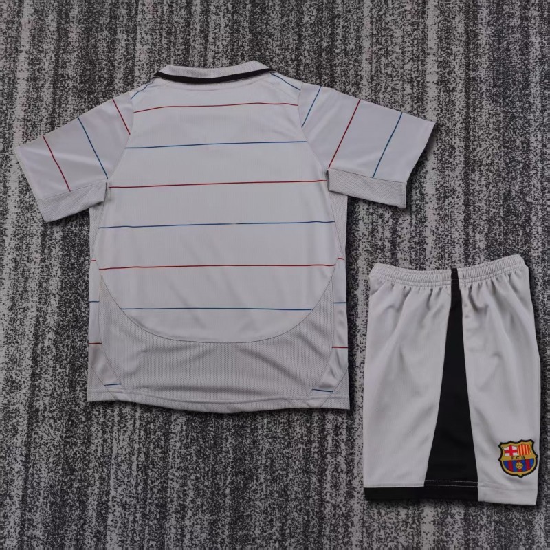 retro kids 03 04 fc barcelona away grey jersey back Retro Kids 03 04 FC Barcelona Away Grey Jersey - Back