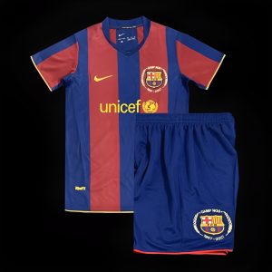 Retro Kids 07 08 Barcelona Home Jersey - Front