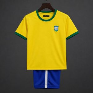 Retro Kids 1970 Brazil Yellow Jersey - Front