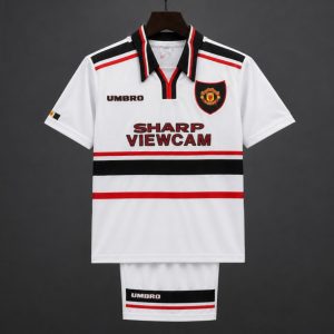 Retro Kids 98 99 Manchester United White Away Jersey - Front
