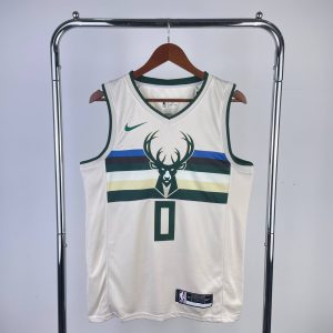 2019 Season Milwaukee Bucks Cream Deer Logo #0 Damian Lillard Jersey - Image 1