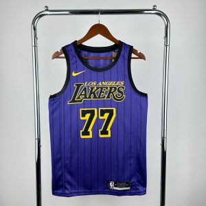2021 Season Los Angeles Lakers Purple Pinstripe #77 Luka Doncic Jersey - Image 1