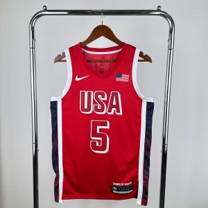 2024 Olympics USA Red #5 Anthony Edwards Jersey - Image 1