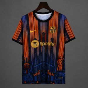 2026/27 Barcelona Special Edition Orange Dark Navy Sagrada Família City Skyline Graphic Jersey - Front