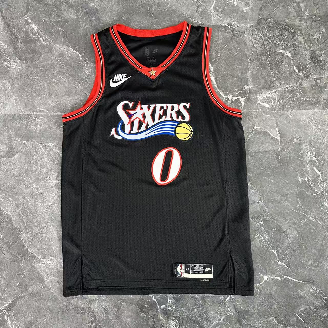2026 season philadelphia 76ers retro black #0 tyrese maxey jersey image 1 2026 Season Philadelphia 76ers Retro Black #0 Tyrese Maxey Jersey - Image 1