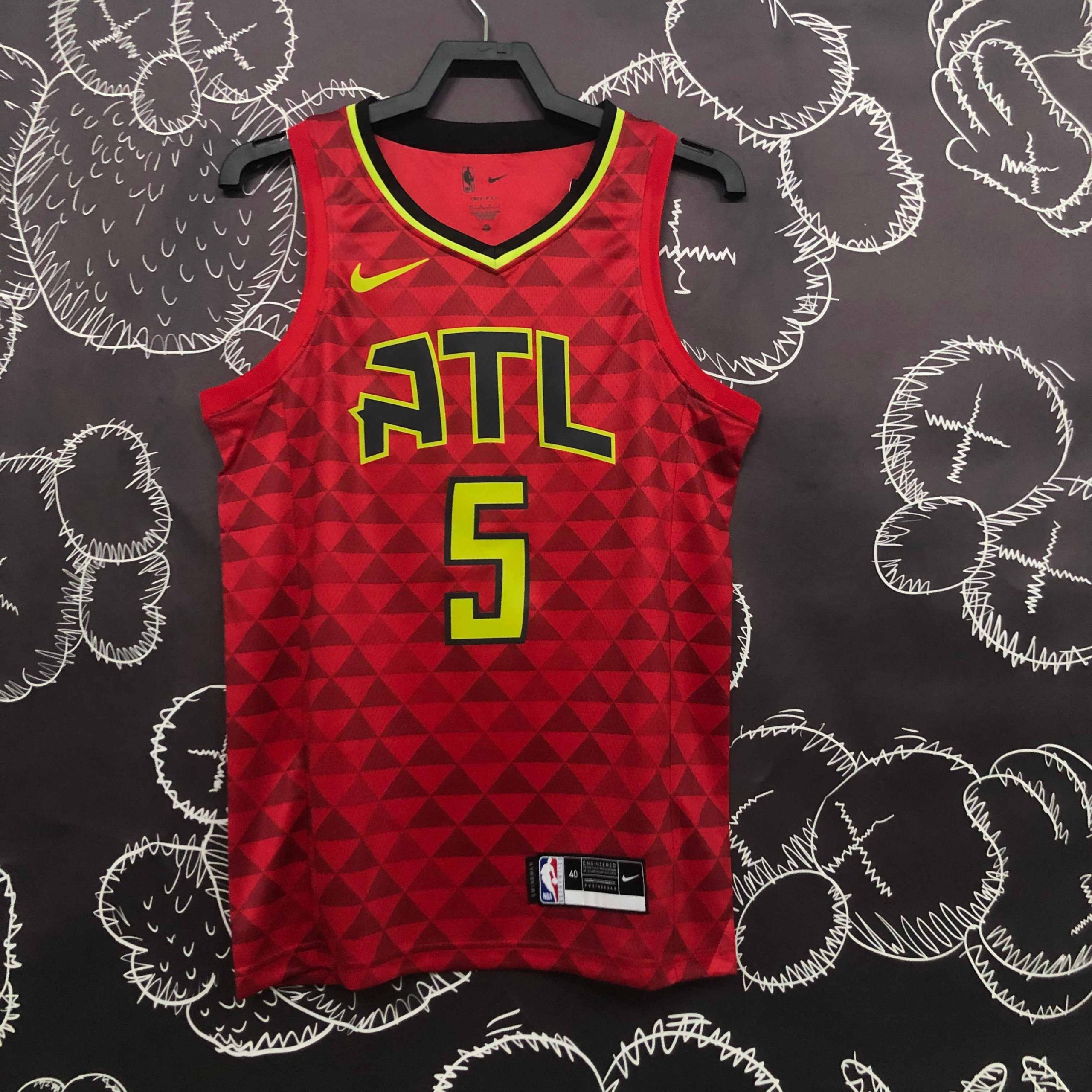 atlanta hawks red checkered #5 dejounte murray jersey image 1 Atlanta Hawks Red Checkered #5 Dejounte Murray Jersey - Image 1