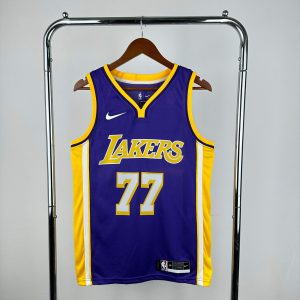 Sale Los Angeles Lakers V-Neck Purple #77 Luka Doncic Jersey - Image 1