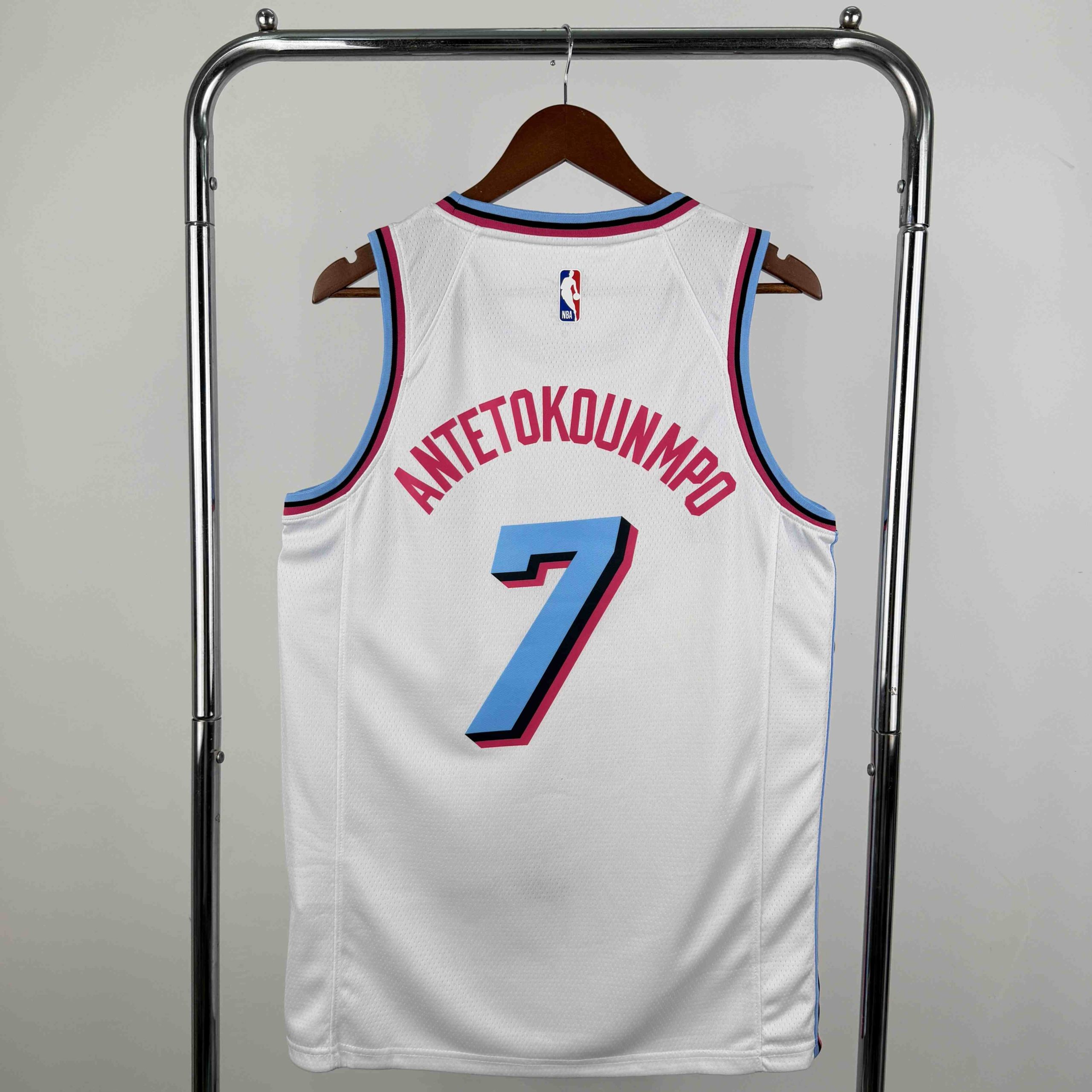 miami heat crew neck white #7 giannis antetokounmpo jersey image 2 Miami Heat Crew Neck White #7 Giannis Antetokounmpo Jersey - Image 2