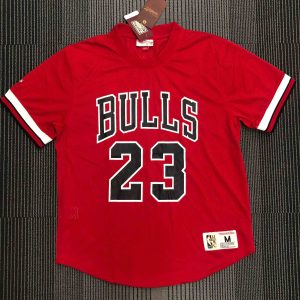 Mitchell & Ness Chicago Bulls Red #23 Michael Jordan Allen Iverson Retro Mesh Short-Sleeve Shirt - Image 1