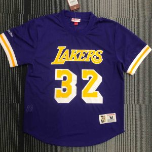 Mitchell & Ness Los Angeles Lakers Purple #32 Magic Johnson Retro Mesh Short-Sleeve Shirt - Image 1