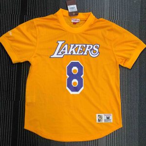 Mitchell & Ness Los Angeles Lakers Yellow #8 Kobe Bryant Retro Mesh Short-Sleeve Shirt - Image 1