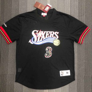Mitchell & Ness Philadelphia 76ers Black #3 Allen Iverson Retro Mesh Short-Sleeve Shirt - Image 1