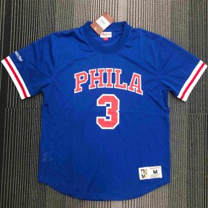 Mitchell & Ness Philadelphia 76ers Blue #3 Allen Iverson Retro Mesh Short-Sleeve Shirt - Image 1