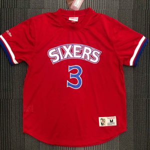 Mitchell & Ness Philadelphia 76ers Red #3 Allen Iverson Retro Mesh Short-Sleeve Shirt - Image 1