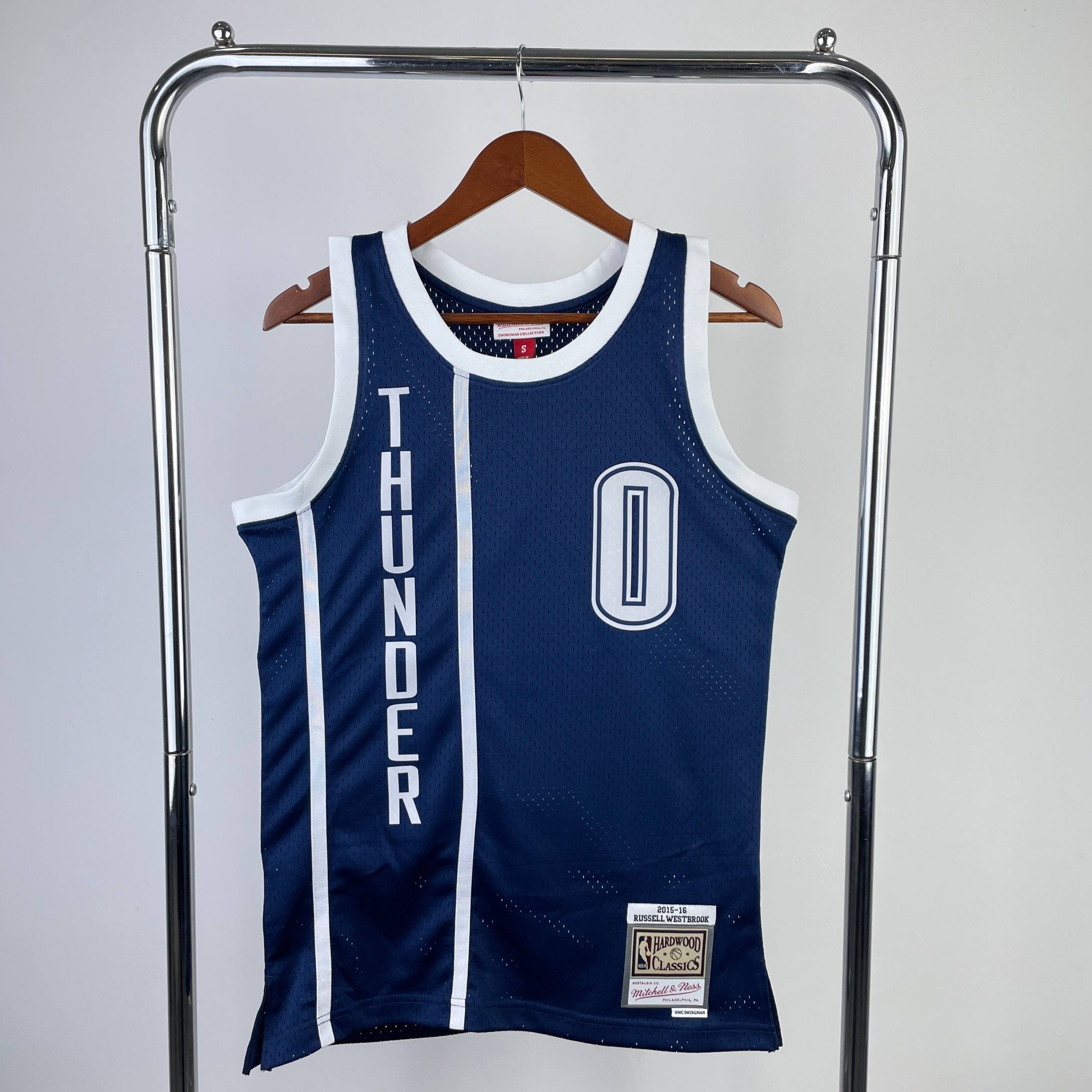 m&n retro swingman jersey oklahoma city thunder 2015 16 season navy blue #0 russell westbrook image 1 M&N Retro Swingman Jersey Oklahoma City Thunder 2015-16 Season Navy Blue #0 Russell Westbrook - Image 1