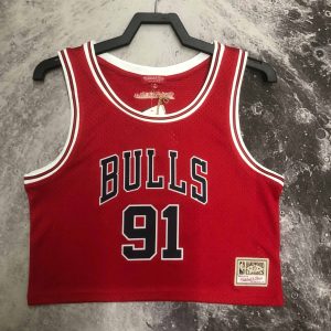 M&N Women's Retro Cropped Jersey Chicago Bulls Red #91 Dennis Rodman - Image 1