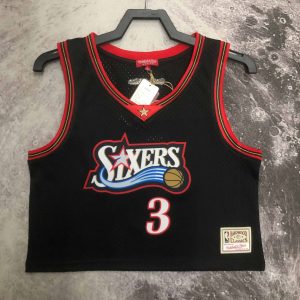 M&N Women's Retro Cropped Jersey Philadelphia 76ers Meteor Design Black #3 Allen Iverson - Image 1